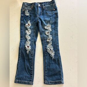 Joe’s Jeans Little Girls distressed Jeans with plaid fabric inside. size 4, NWT